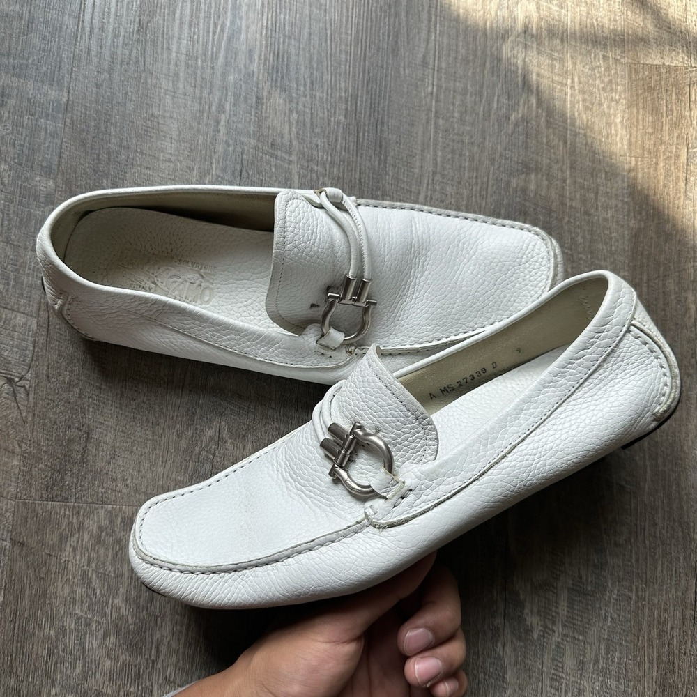 Salvatore Ferragamo  Loafer Buckle White Calf  Leather Men's 9 D Slip On Pimp